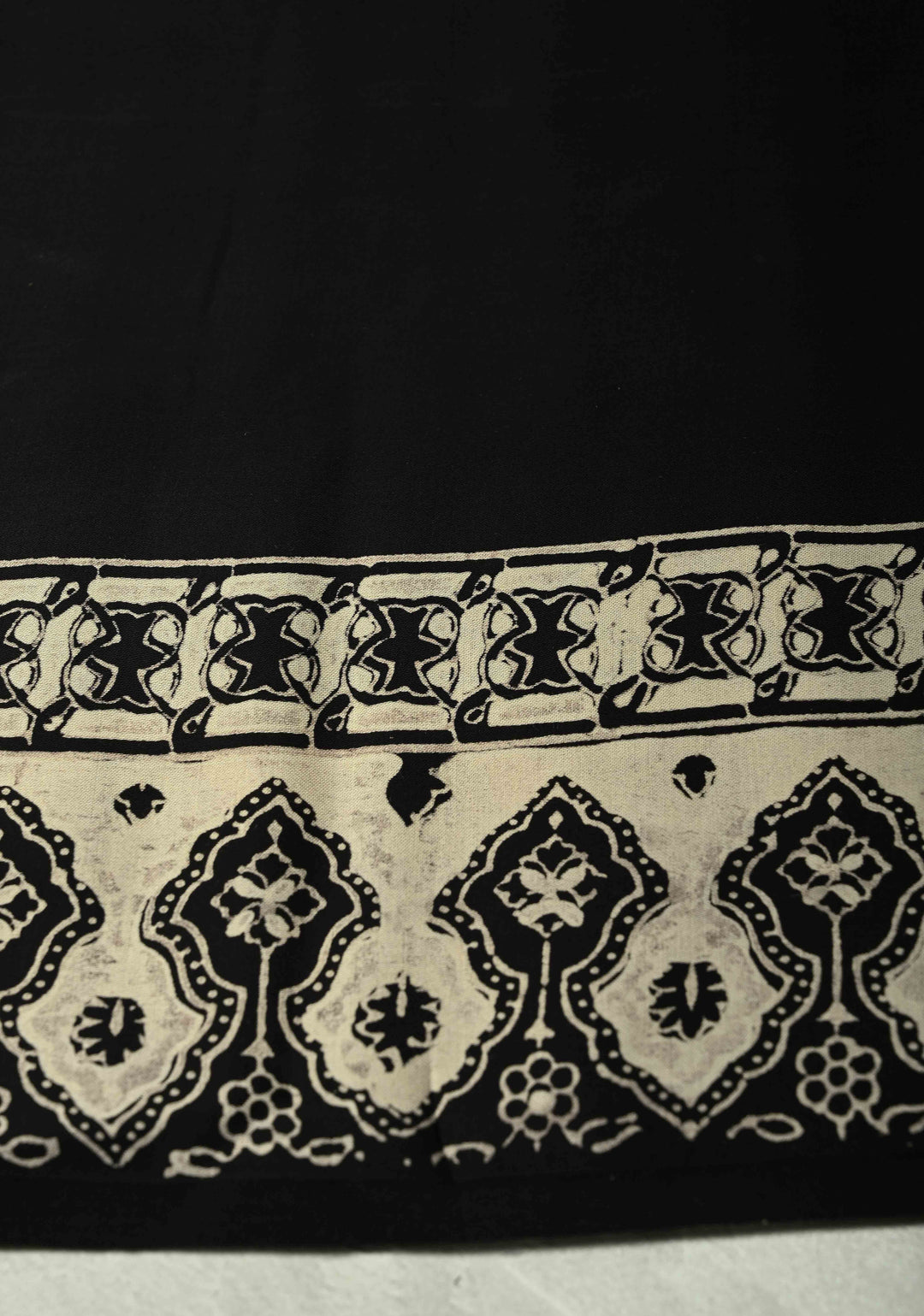 Black Modal Silk Saree with Geometric Hand Block Print