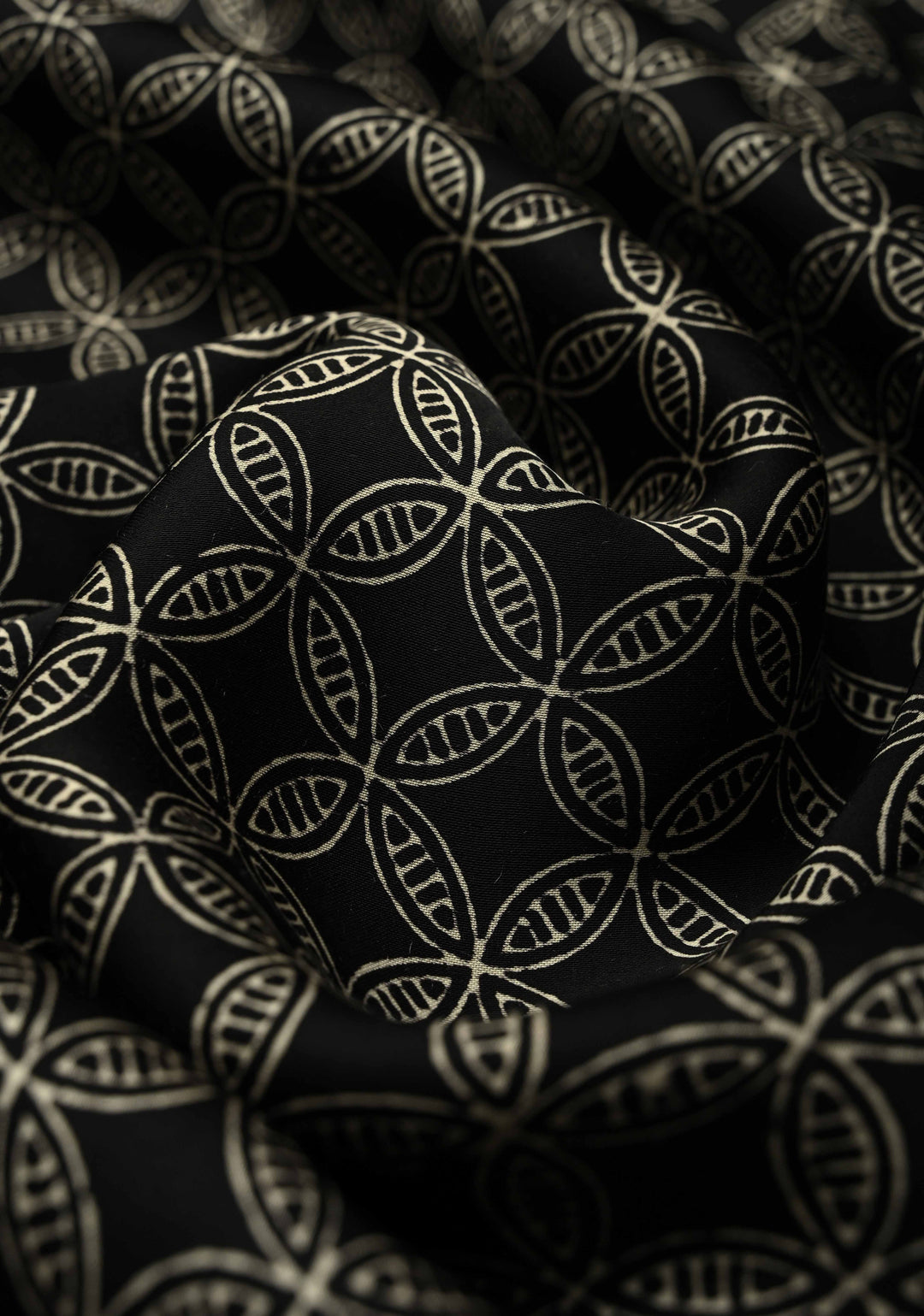 Black Modal Silk Saree with Geometric Hand Block Print