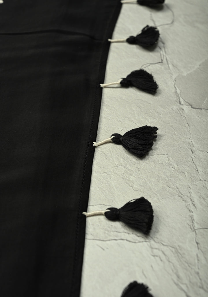 Black-White Modal Silk Saree with Ajrakh Hand Block Print