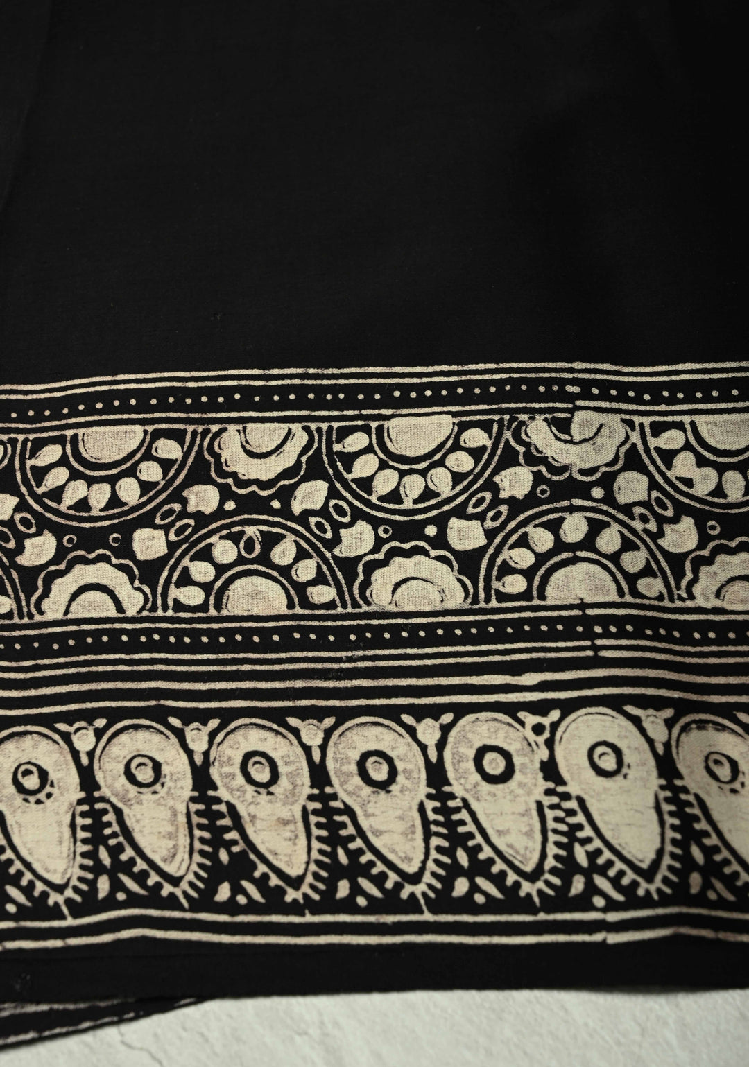 Black-White Modal Silk Saree with Ajrakh Hand Block Print