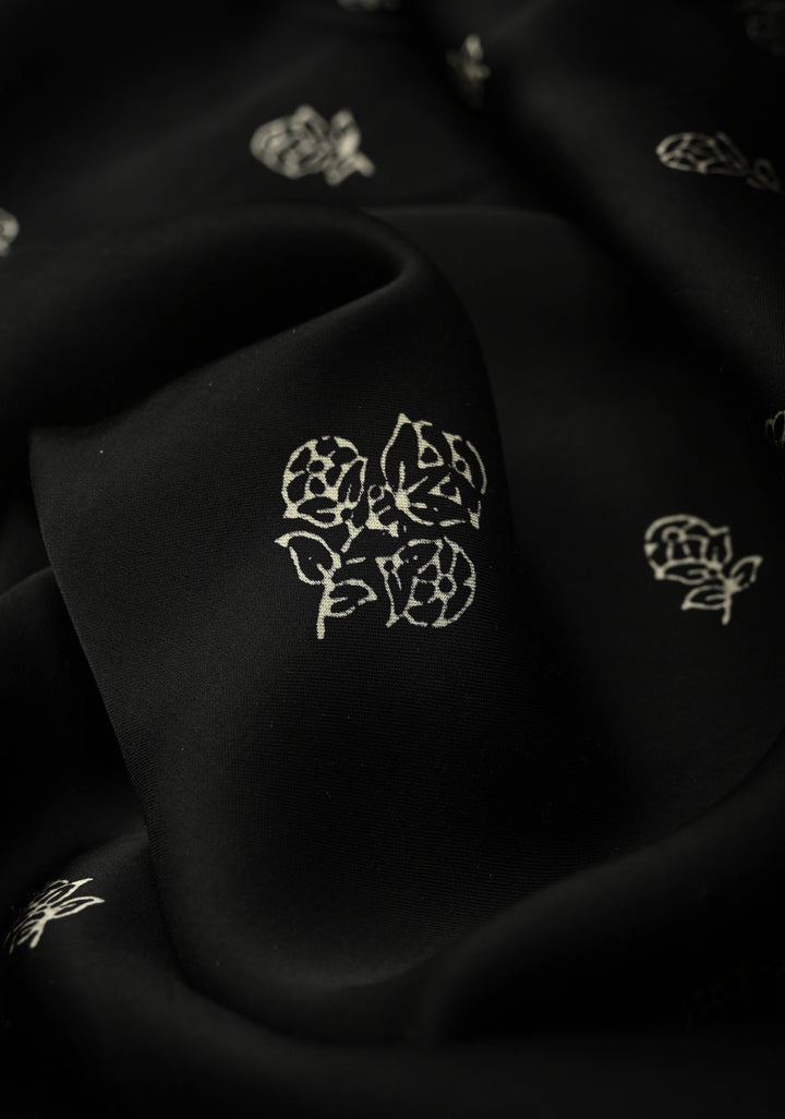 Black-White Modal Silk Saree with Ajrakh Hand Block Print