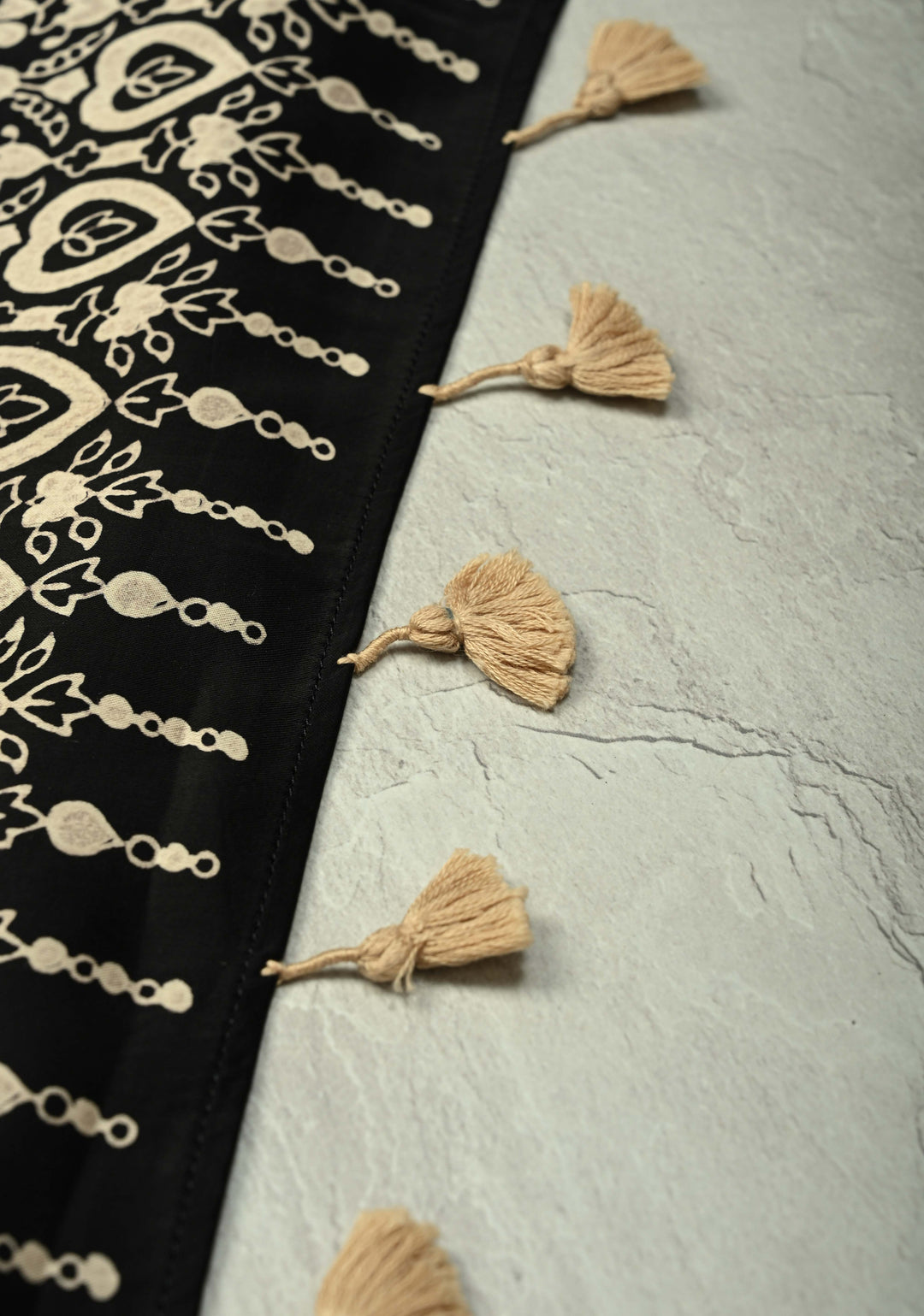 Black-White Modal Silk Saree with Ajrakh Hand Block Print and Contrast Red Blouse Piece