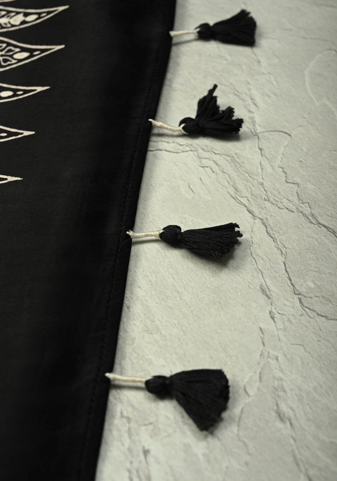 Black and White Modal Silk Saree with Ajrakh Hand Block Print