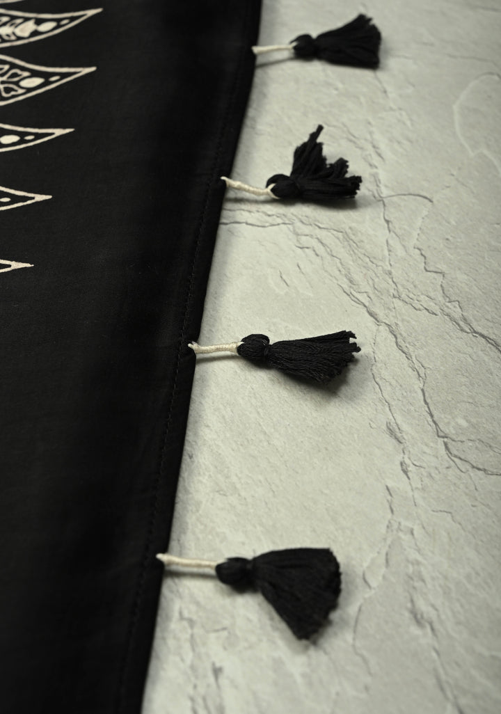 Black and White Modal Silk Saree with Ajrakh Hand Block Print