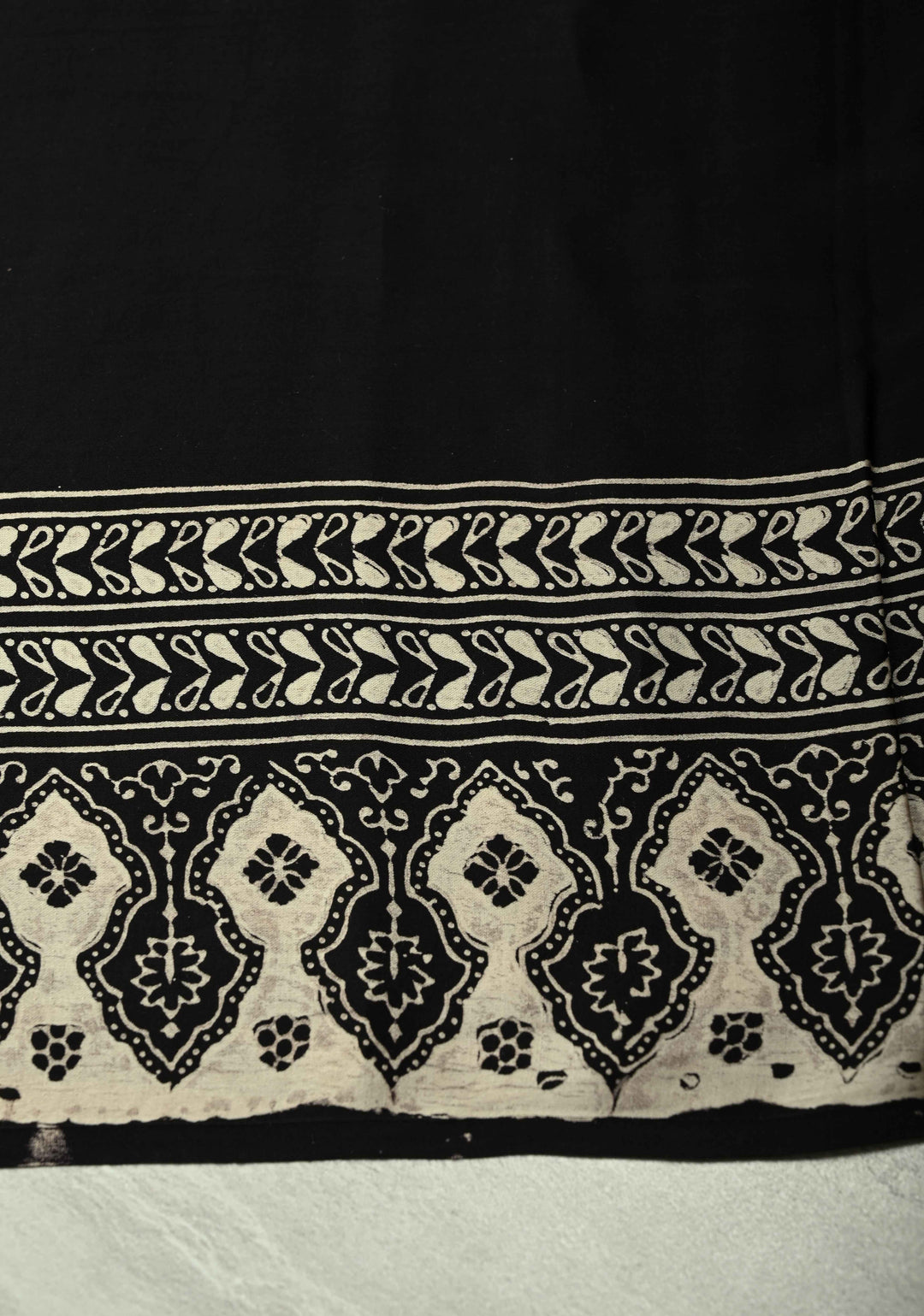 Black and White Modal Silk Saree with Ajrakh Hand Block Print