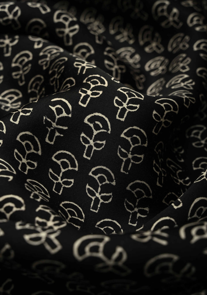 Black and White Modal Silk Saree with Ajrakh Hand Block Print