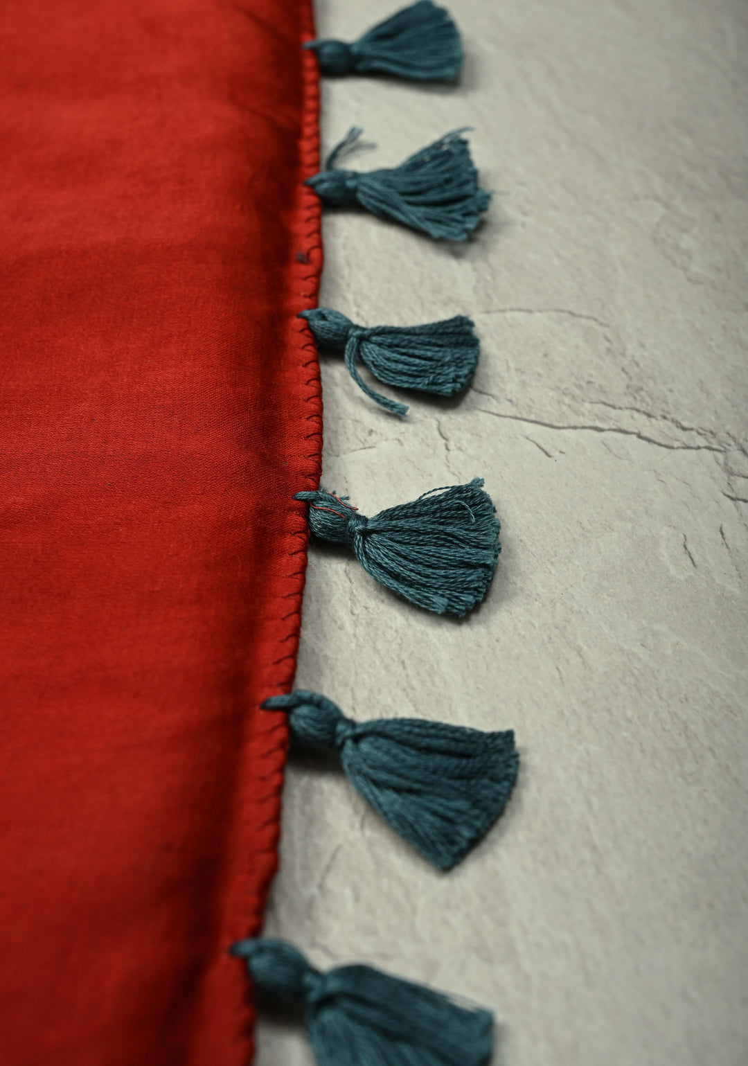 Black Ajrakh Hand Block Print on Modal Silk Saree with Aari-Mirror Work and Red Pallu