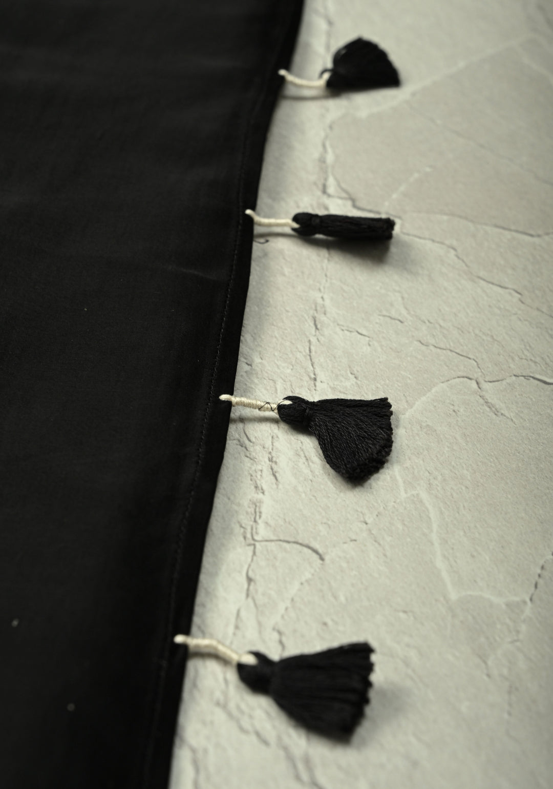 Black-White Ajrakh Hand Block Print on Modal Silk Saree with Tikki Mirror Work