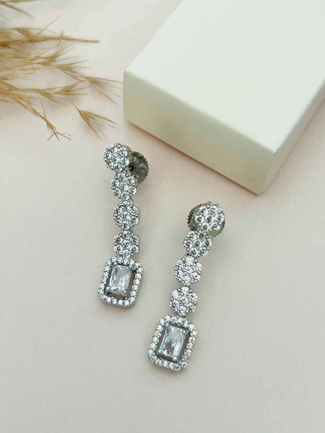Silver Plated American Diamond Double Layer Necklace | SHOBITAM