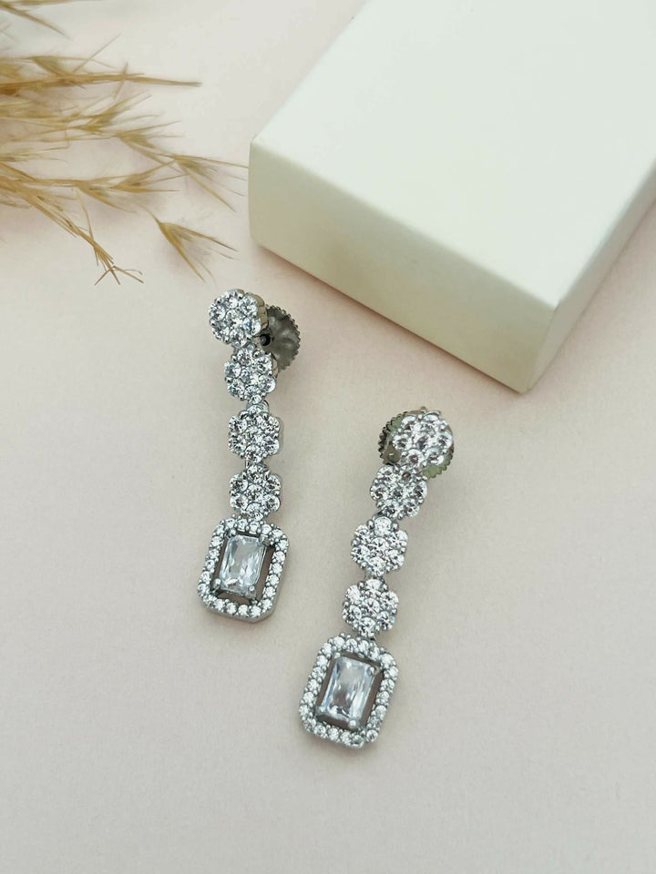 Silver Plated American Diamond Double Layer Necklace | SHOBITAM