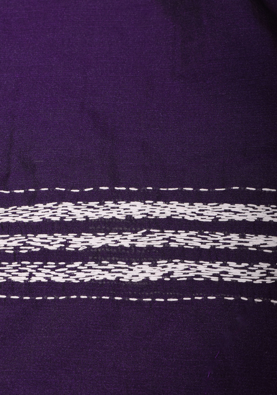 Kantha Embroidery in White Mono Color on Purple art silk saree