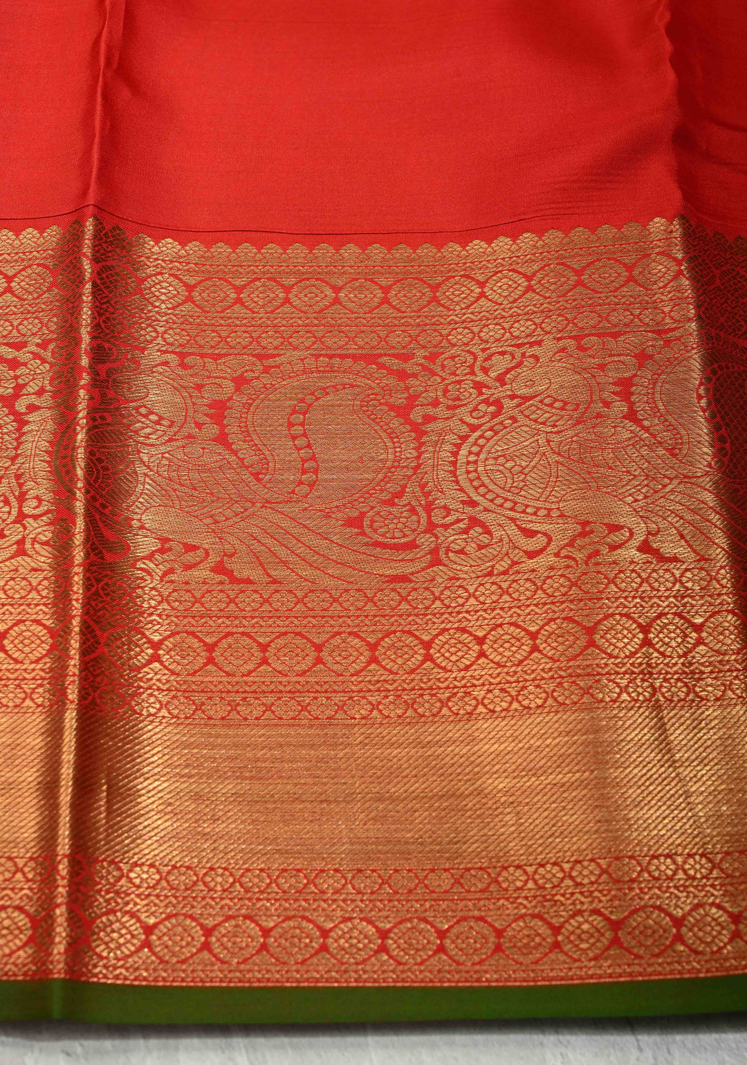 Yellow Pure Kanjivaram Silk Saree with Peacock Feathers Abstract Digital Print and Contrast Zari Border | SILK MARK CERTIFIED