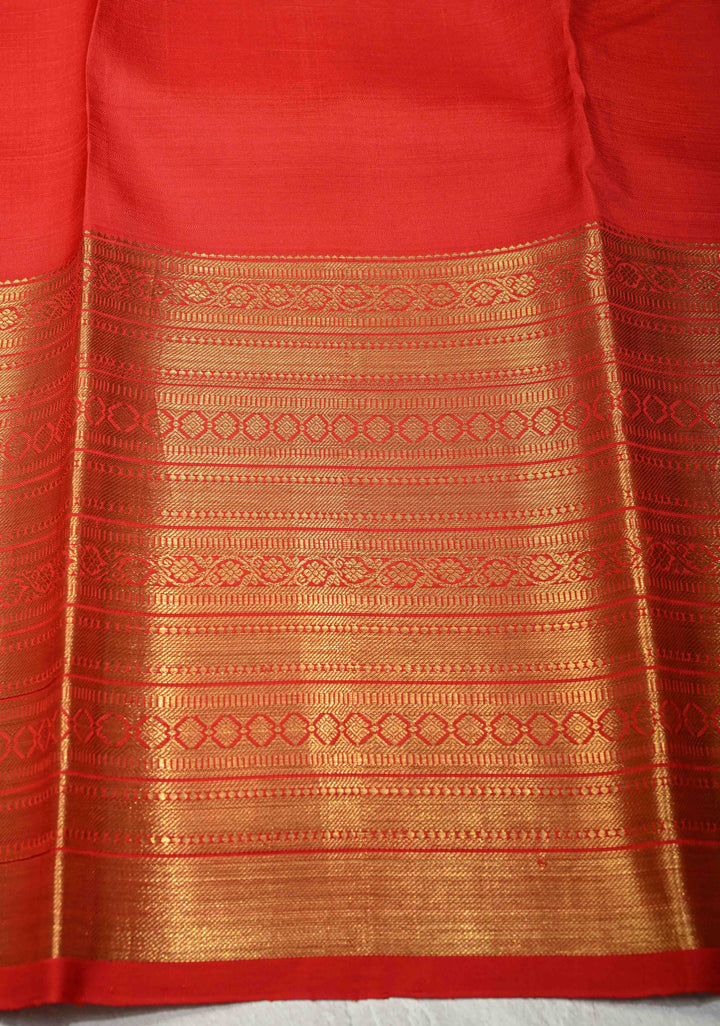 Green-Mustard Pure Kanjivaram Silk Saree with Peacock Feathers Abstract Digital Print and Contrast Wide Zari Border | SILK MARK CERTIFIED