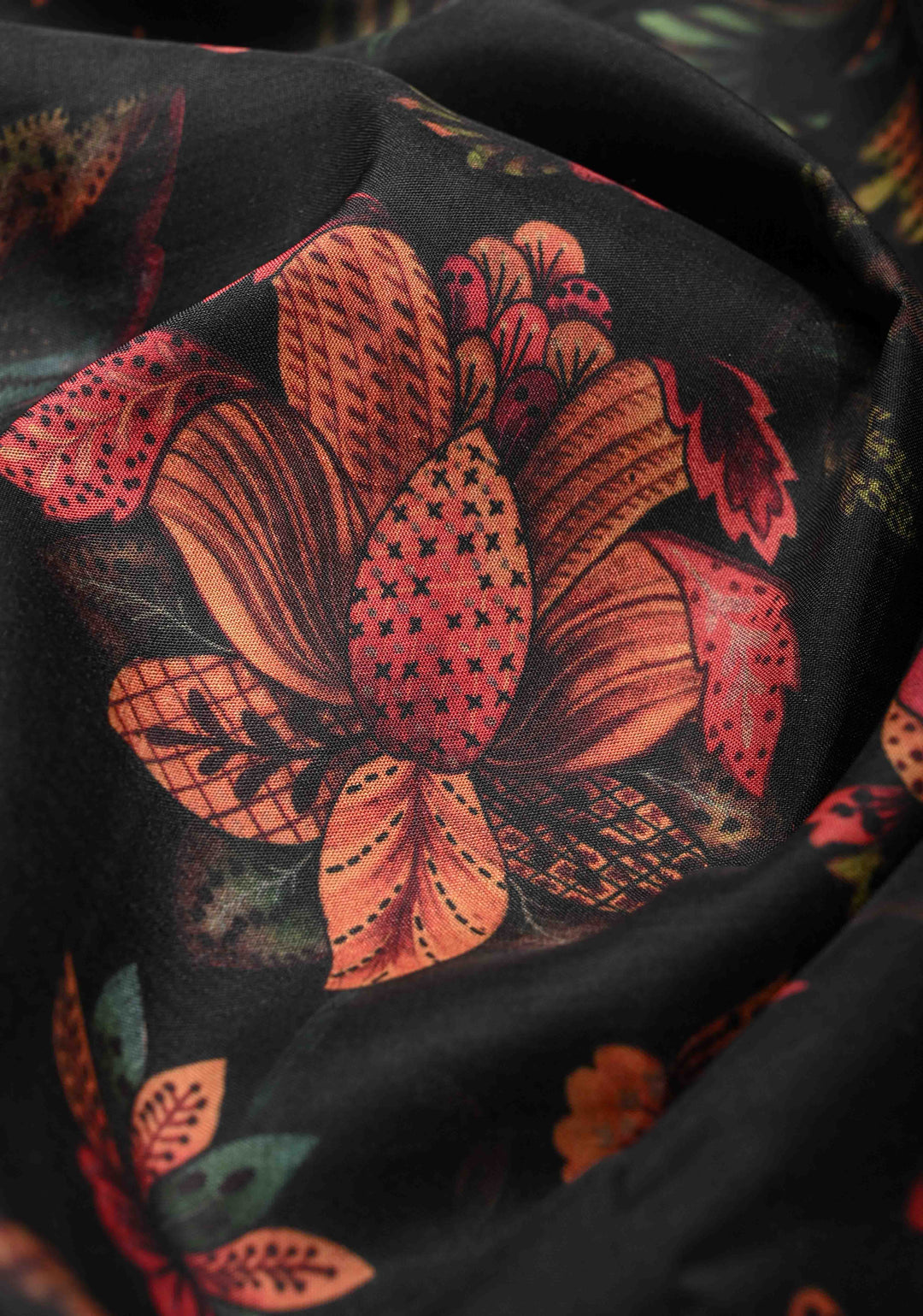 Black Pure Kanjivaram Silk Saree with Floral Digital Print and Contrast Zari Border | SILK MARK CERTIFIED