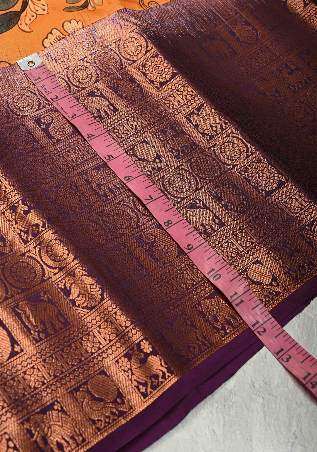 Deep Mustard Pure Kanjivaram Silk Saree with Floral Digital Print and Contrast Wide Zari Border | SILK MARK CERTIFIED