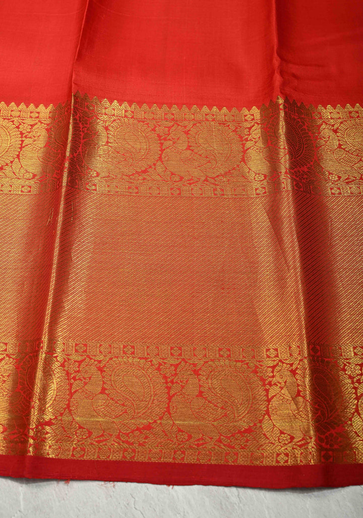 Beige Pure Kanjivaram Silk Saree with Kalamkari Mandala-Peacock Digital Print and Contrast Wide Zari Border | SILK MARK CERTIFIED