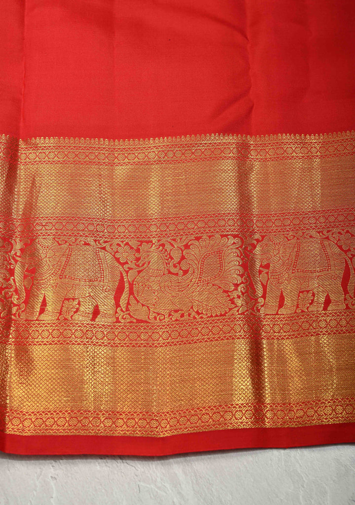 Dark Sage Green Pure Kanjivaram Silk Saree with Floral Digital Print and Contrast Wide Zari Border | SILK MARK CERTIFIED