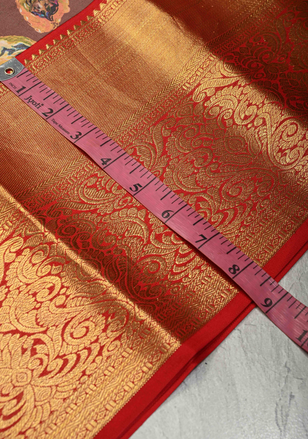 Chocolate Brown Pure Kanjivaram Silk Saree with Abstract Floral Digital Print and Contrast Zari Border | SILK MARK CERTIFIED