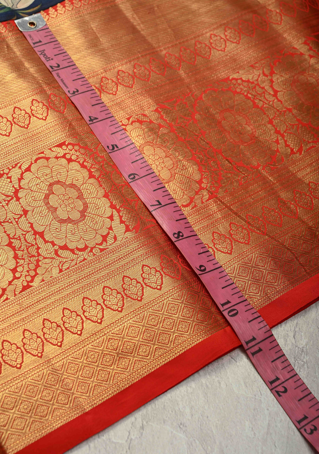 Elegant Prussian Blue Kanjivaram Silk Saree with Floral Digital Print and Contrast Zari Border | SILK MARK CERTIFIED