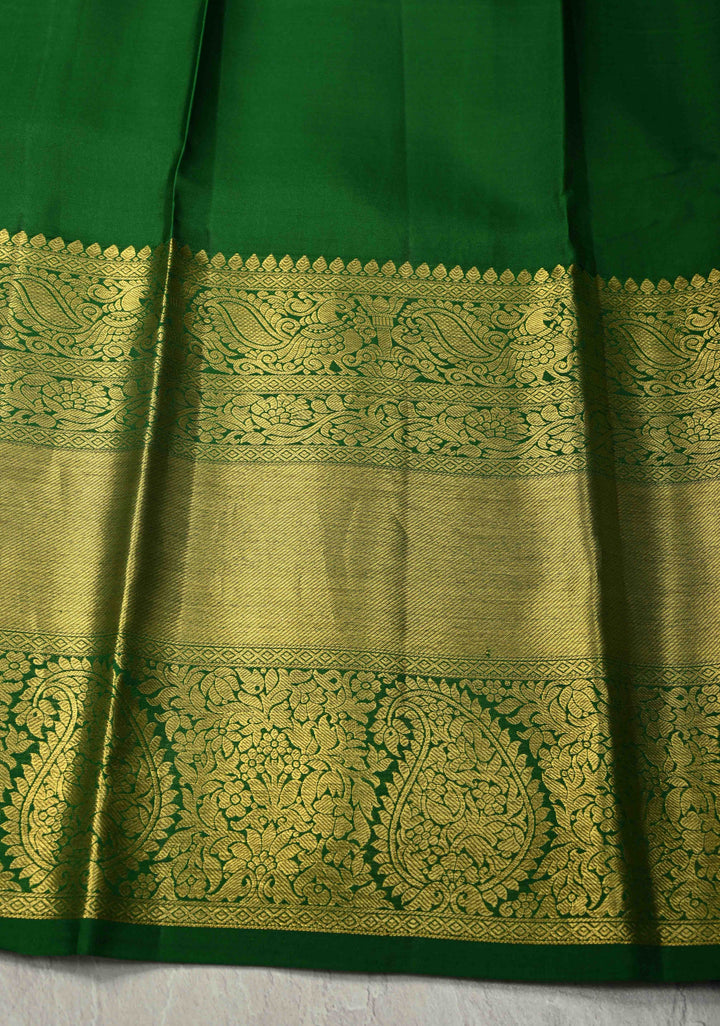 Mint Green Pure Kanjivaram Silk Saree with Water Color Floral Digital Print and Green Wide Contrast Zari Border | SILK MARK CERTIFIED