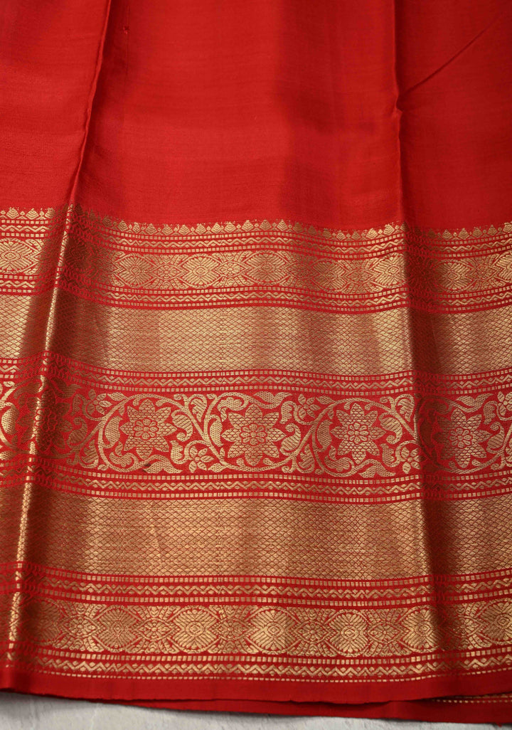 Yellow Pure Kanjivaram Silk Saree with Abstract Floral Digital Print and Wide Contrast Zari Border | SILK MARK CERTIFIED