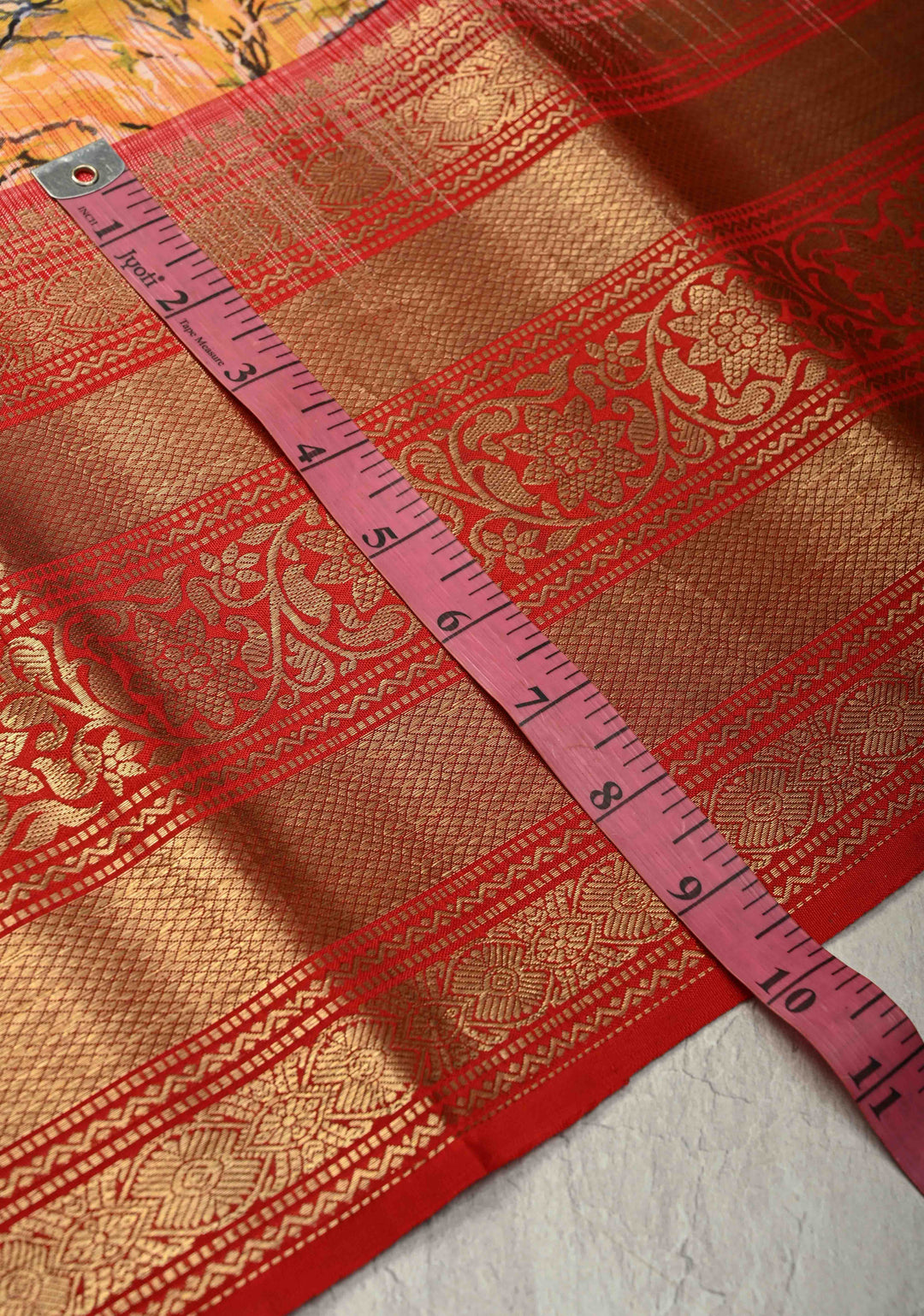 Yellow Pure Kanjivaram Silk Saree with Abstract Floral Digital Print and Wide Contrast Zari Border | SILK MARK CERTIFIED