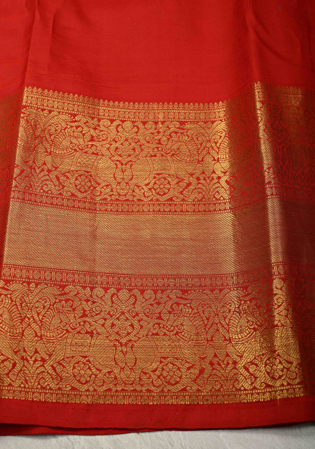 Rama Green Pure Kanjivaram Silk Saree with Peacock Feathers Abstract Digital Print and Contrast Zari Border | SILK MARK CERTIFIED