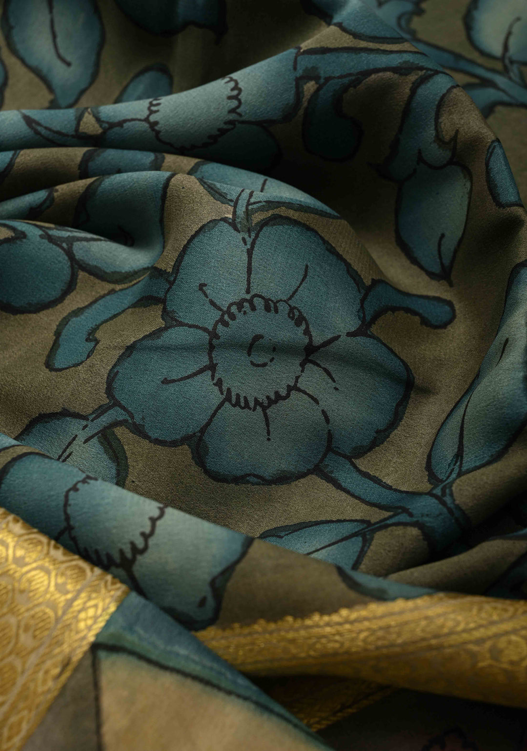 Authentic Pen Kalamkari on Pure Mysore Silk Saree with Rettaipet Border | SILK MARK CERTIFIED