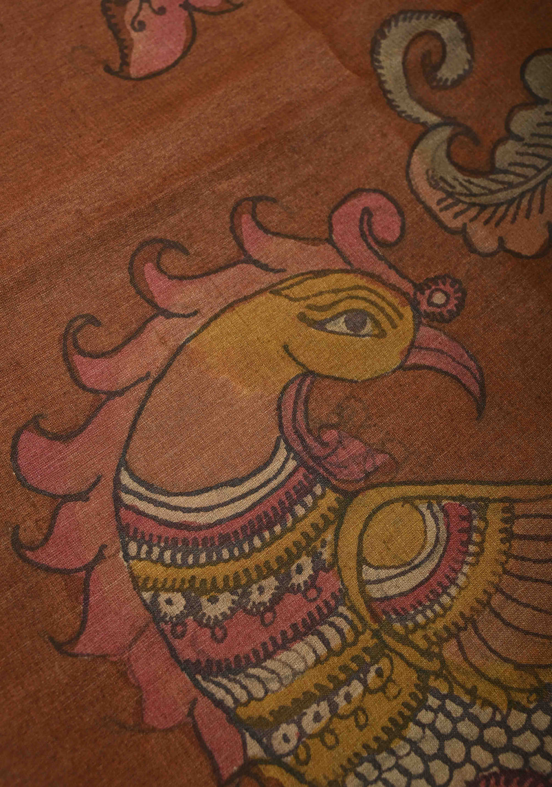 Camel Brown Authentic Pen Kalamkari HandPainted  on Pure Tussar Silk Saree  | SILK MARK CERTIFIED