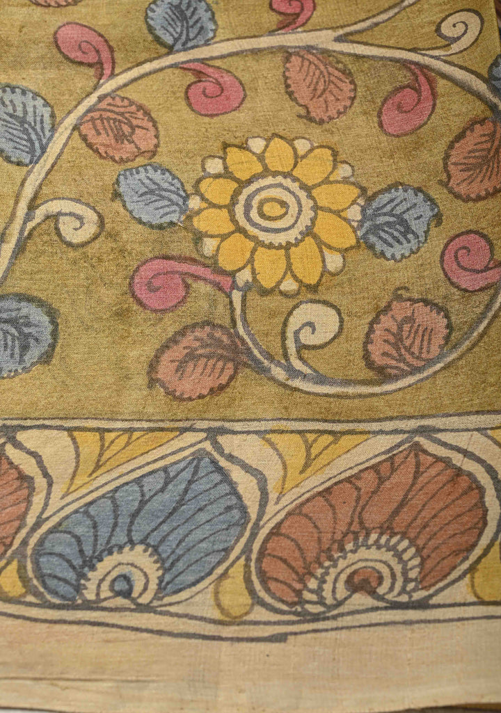 Authentic Pen Kalamkari on Pure Tussar Silk Saree  | SILK MARK CERTIFIED