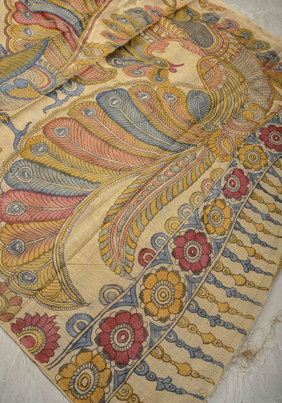 Authentic Pen Kalamkari on Pure Tussar Silk Saree  | SILK MARK CERTIFIED