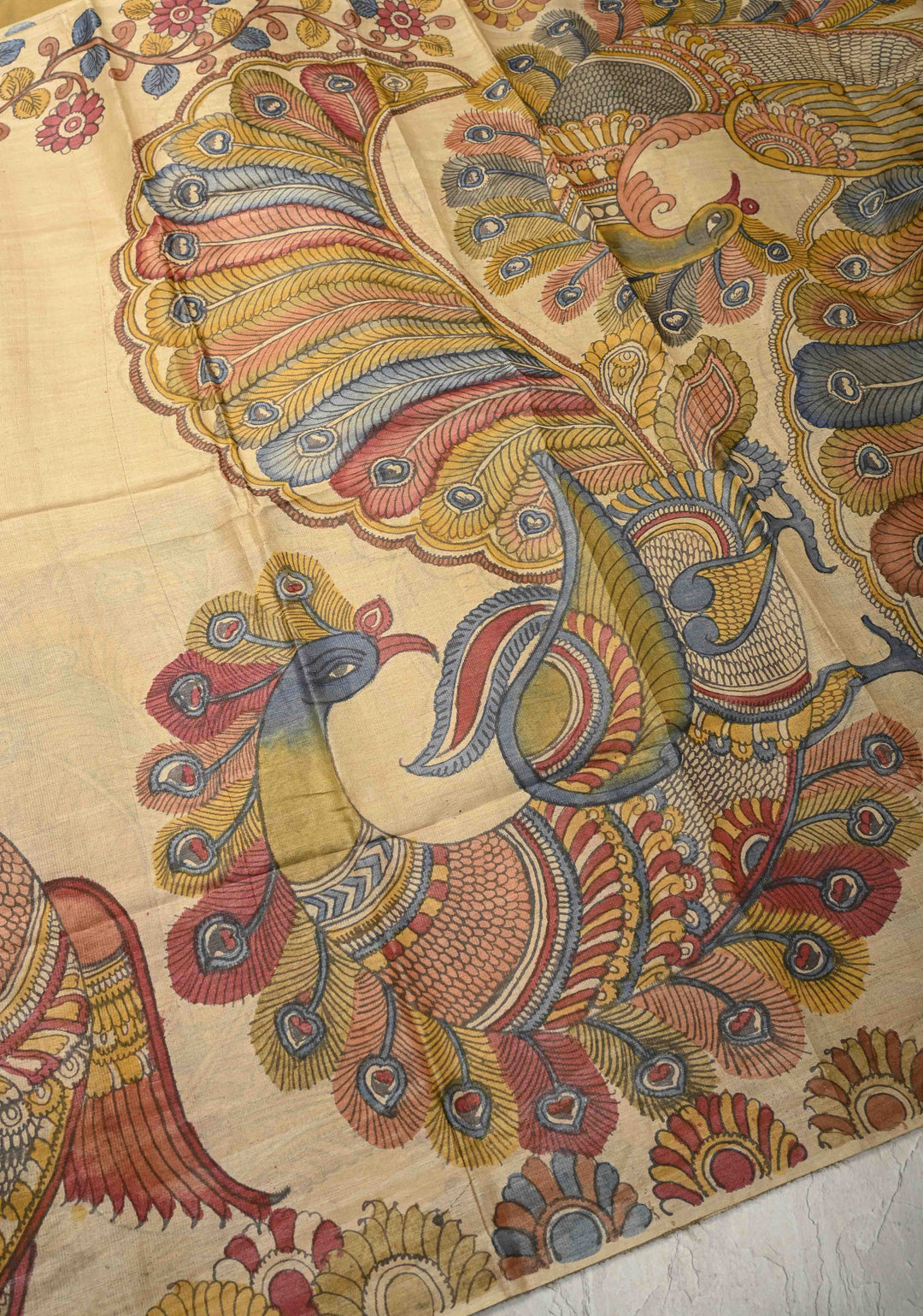 Authentic Pen Kalamkari on Pure Tussar Silk Saree  | SILK MARK CERTIFIED