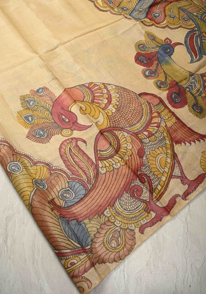 Authentic Pen Kalamkari on Pure Tussar Silk Saree  | SILK MARK CERTIFIED