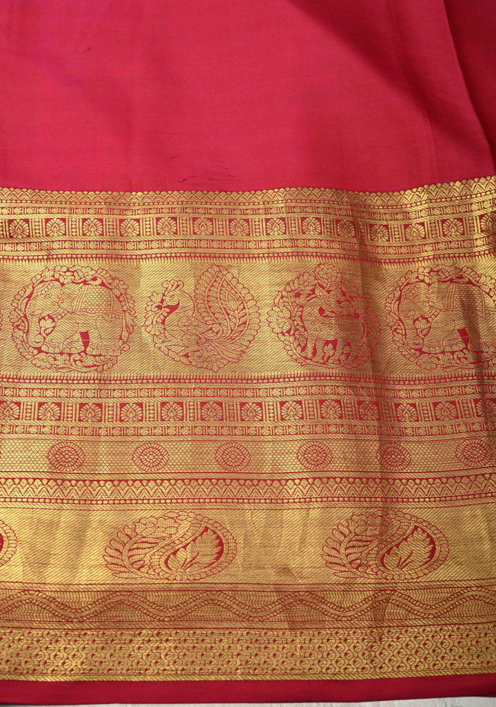 Peacock and Floral Theme : Greenish Blue Authentic Pen Kalamkari HandPainted  on Pure Kanjivaram Silk Saree with Contrast Wide Zari Border | SILK MARK CERTIFIED