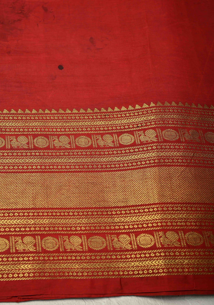 Authentic Pen Kalamkari HandPainted  on Pure Kanjivaram Silk Saree with Contrast Zari Border | SILK MARK CERTIFIED