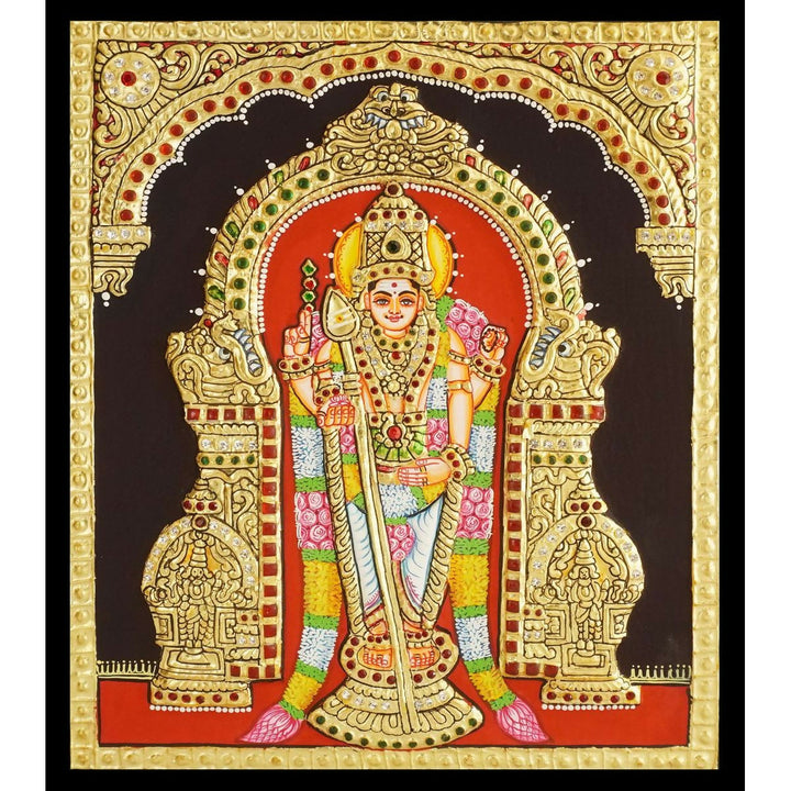 10*12 TANJORE PAINTING Lord Murugan Authentic With 22 Ct Gold Foil and Jaipur Gemstones,Unframed | SHOBITAM