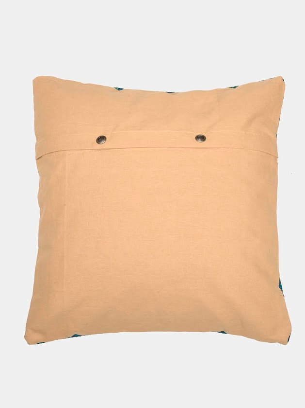 Grey Green Kantha Silk Reversible Cushion Cover - Pack of 1 | SHOBITAM