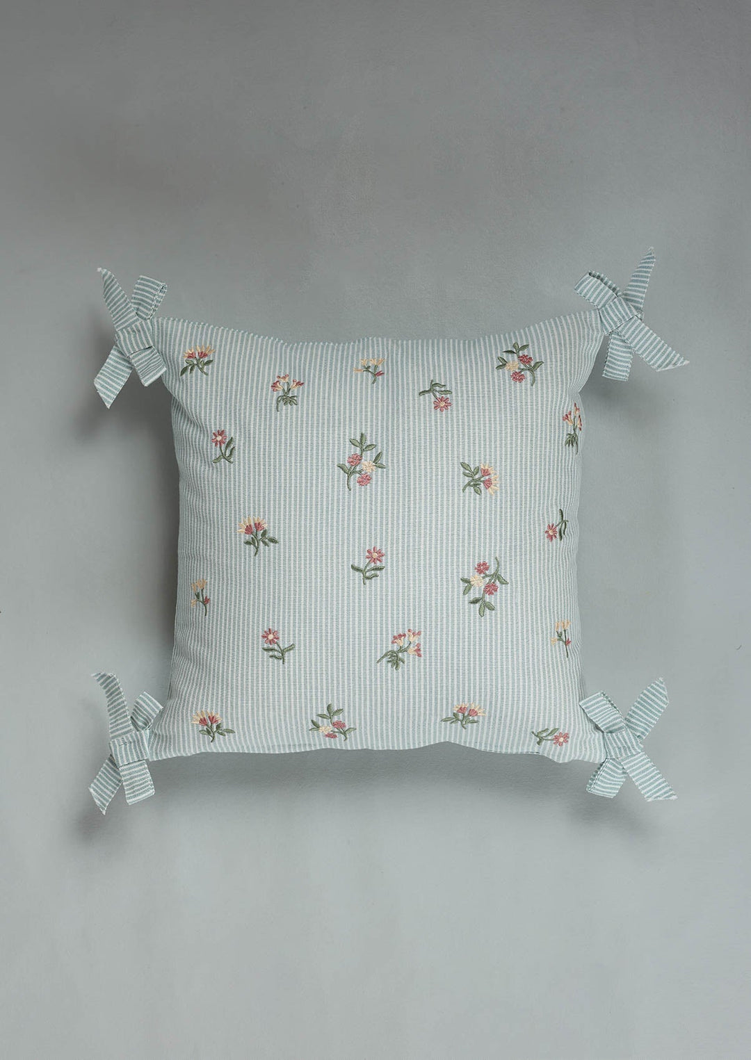 Belle Teal Embroidered 100% Cotton Cushion Cover For Sofa | SHOBITAM