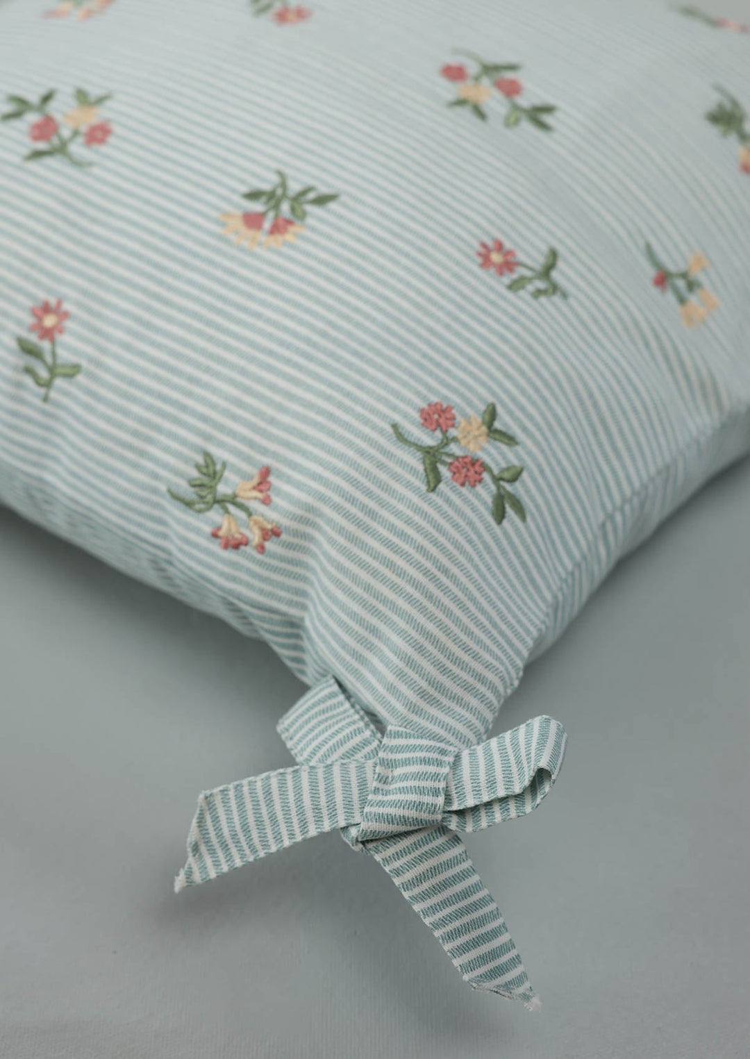 Belle Teal Embroidered 100% Cotton Cushion Cover For Sofa | SHOBITAM