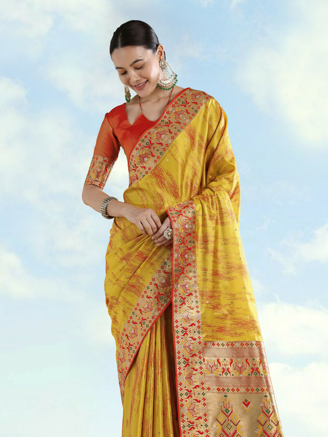 Mustard Yellow Color Semi Banarasi Tissue Silk Paithani Woven Saree | SHOBITAM