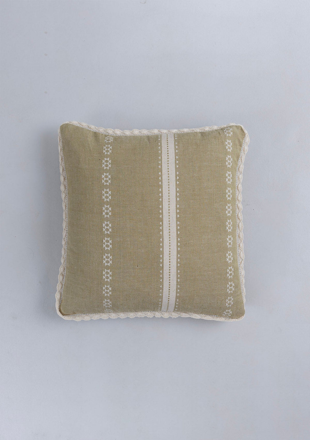 Bhumi Textured Green Linen Cotton Cushion Cover for Sofa – 16"x 16" | SHOBITAM