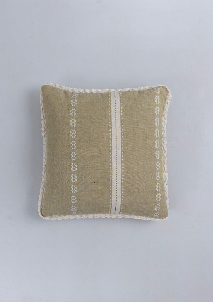 Bhumi Textured Green Linen Cotton Cushion Cover for Sofa – 16"x 16" | SHOBITAM