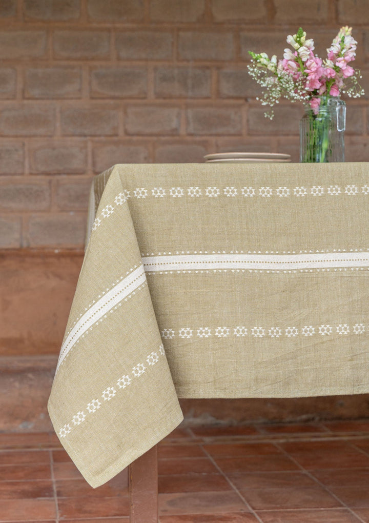 Bhumi Linen Cotton Textured Green Table Cloth | SHOBITAM