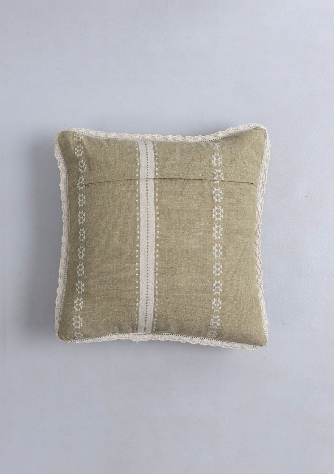 Bhumi Textured Green Linen Cotton Cushion Cover for Sofa – 16"x 16" | SHOBITAM