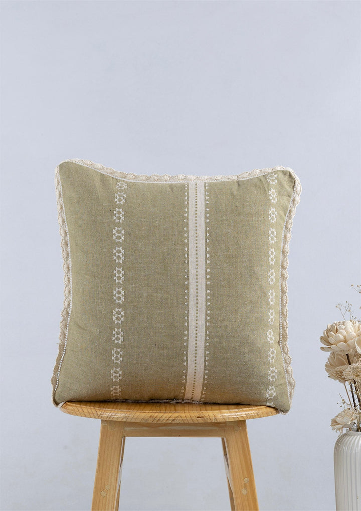Bhumi Textured Green Linen Cotton Cushion Cover for Sofa – 16"x 16" | SHOBITAM