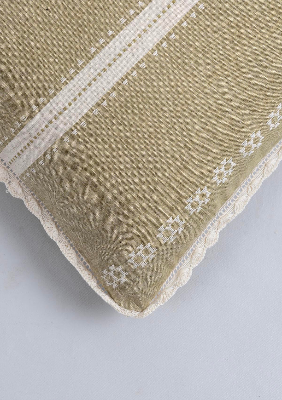 Bhumi Textured Green Linen Cotton Cushion Cover for Sofa – 16"x 16" | SHOBITAM