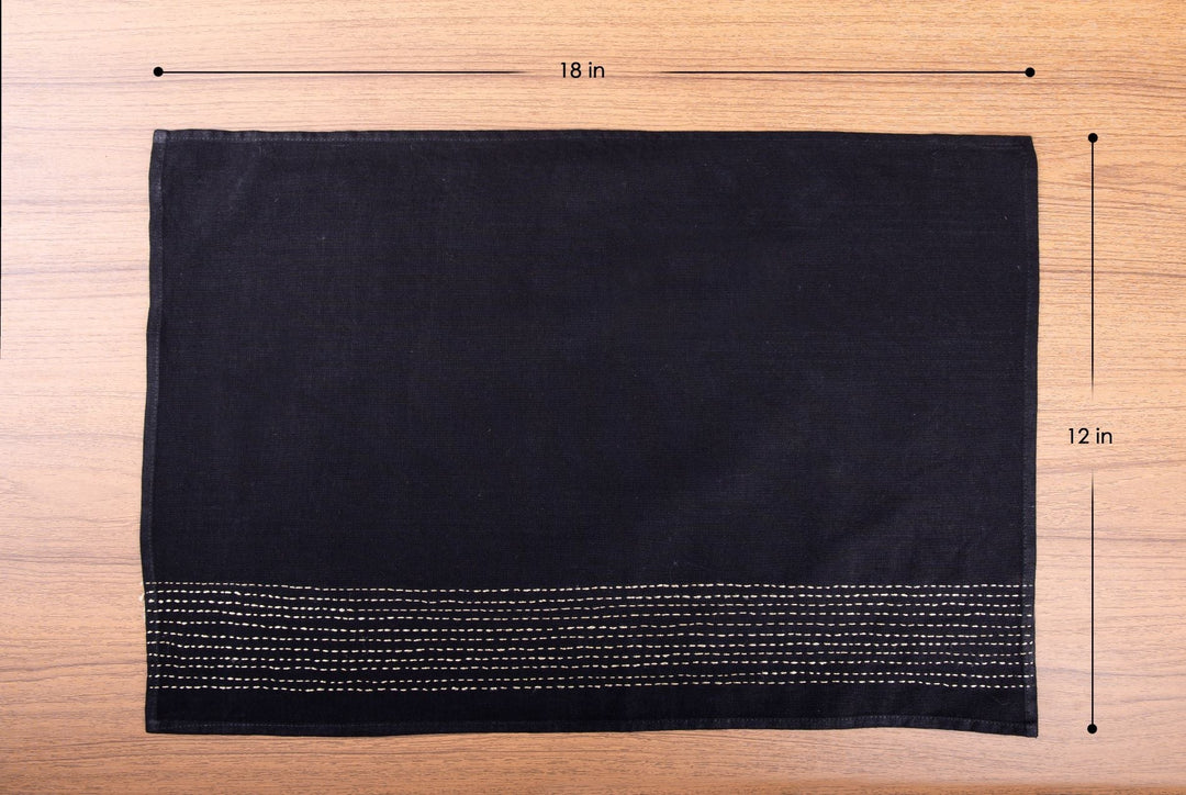 Black Zari Kantha Cotton Table Mats- 4Pack | SHOBITAM