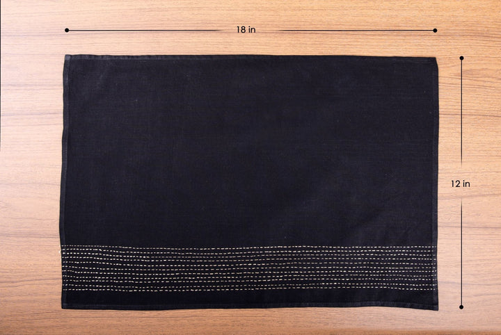 Black Zari Kantha Cotton Table Mats- 4Pack | SHOBITAM