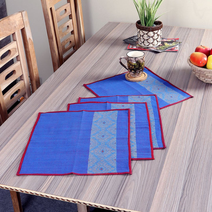 Blue Gold Axomiya Cotton Table Mats- 4 Pack | SHOBITAM