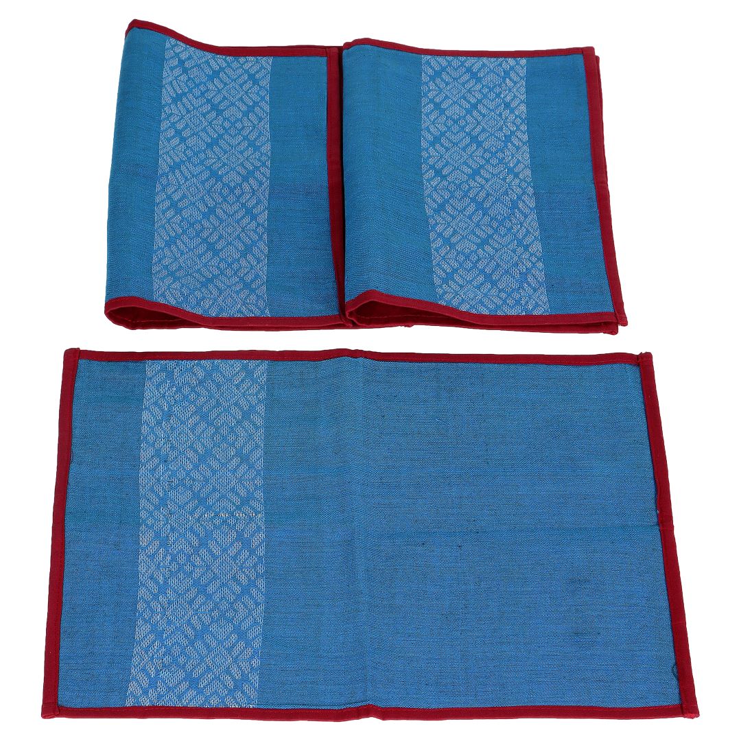 Blue Red Axomiya Cotton Table Mats- 3 Pack | SHOBITAM